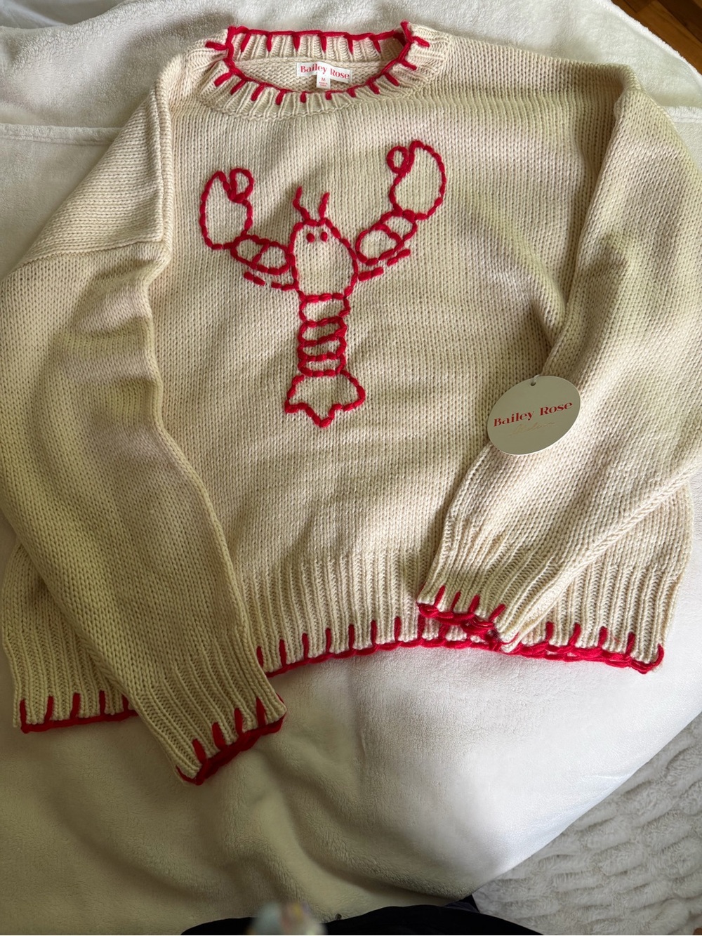 Bailey Rose Cream Crewneck Sweater with Red Lobster Motif